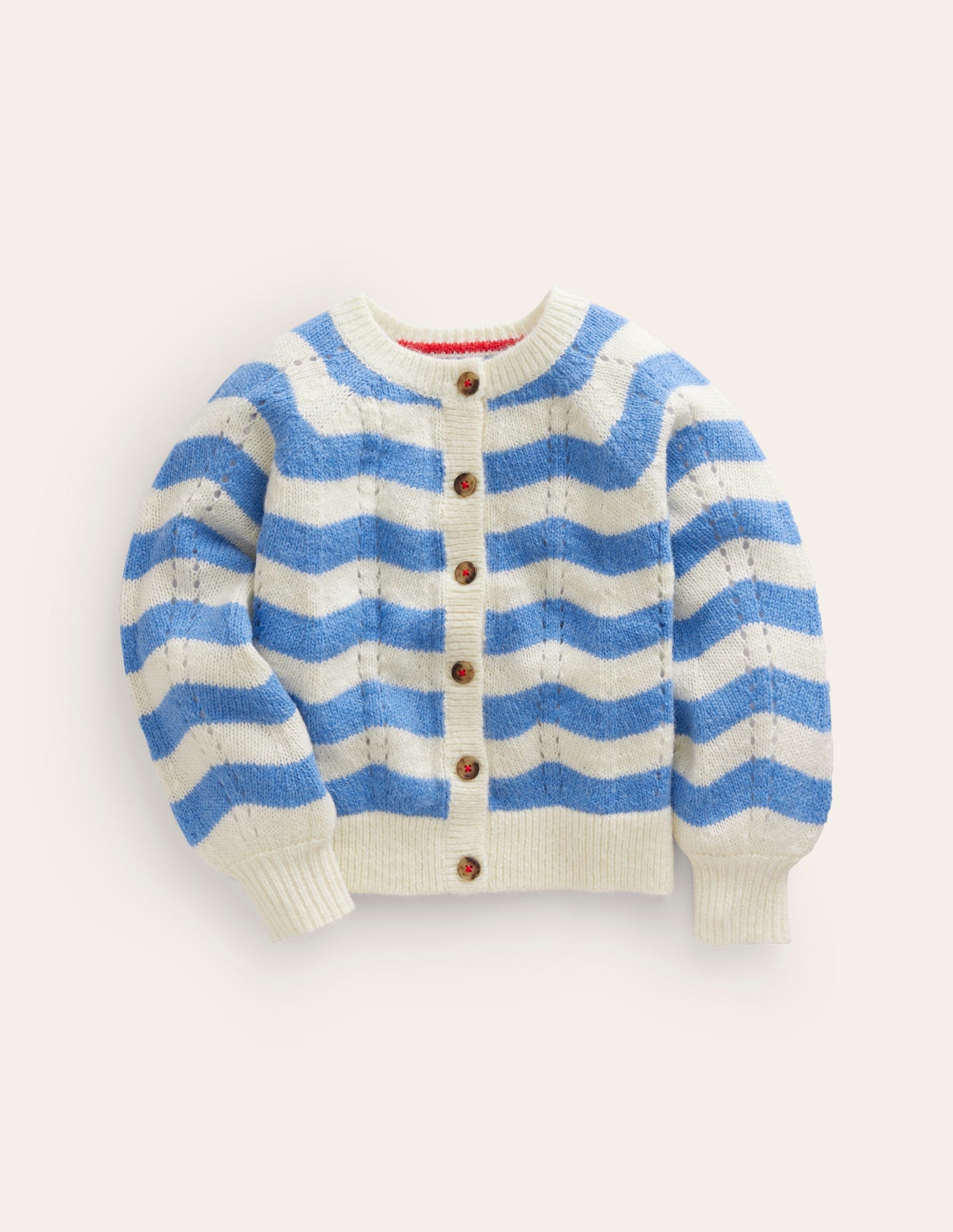 Blouson Wave Cardigan-Blue, Ivory Stripe