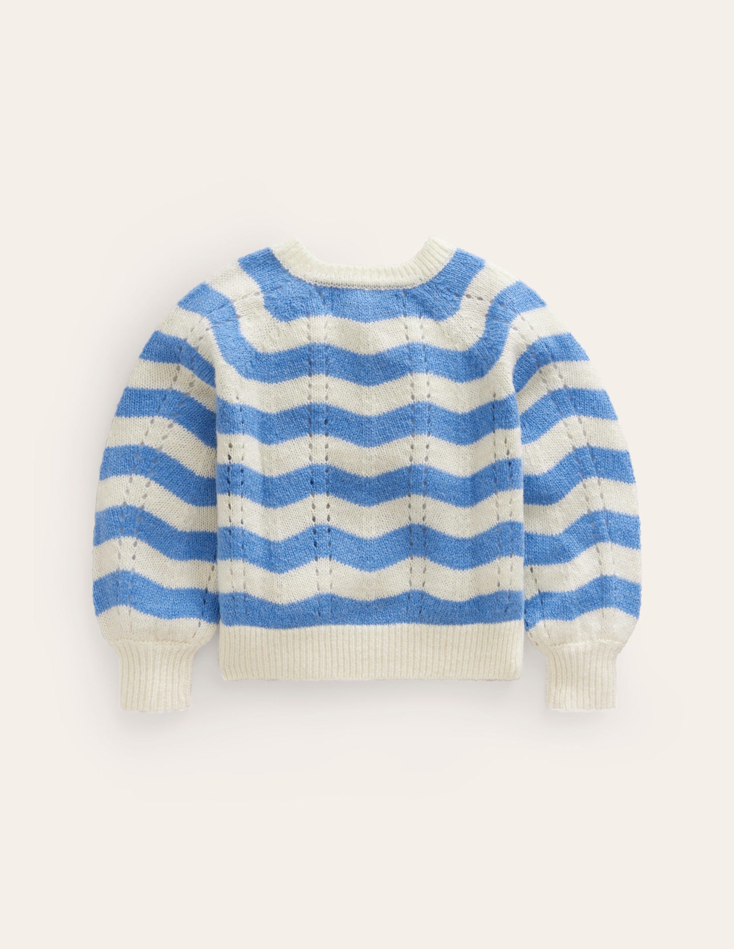 Blouson Wave Cardigan-Blue, Ivory Stripe
