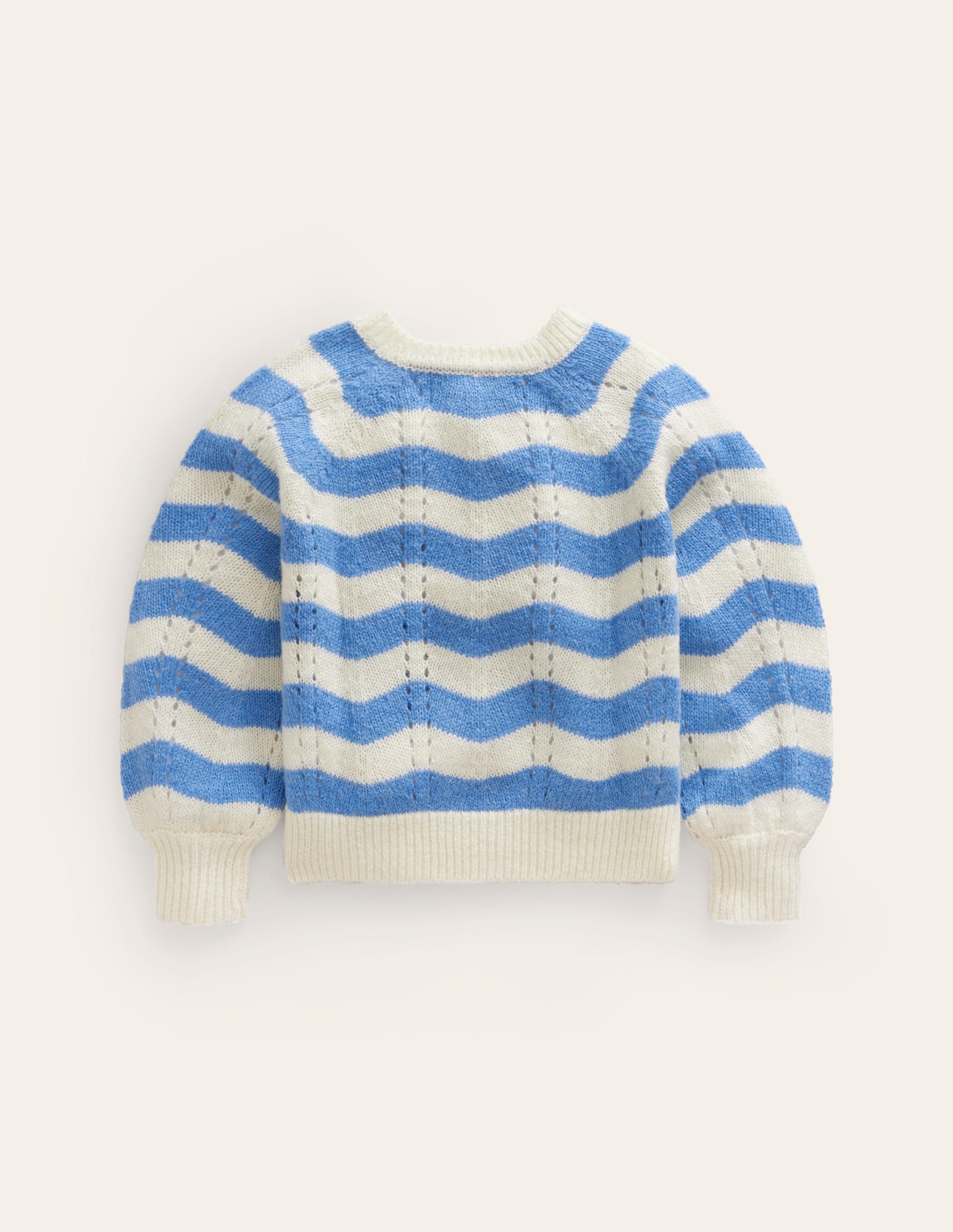 Blouson Wave Cardigan-Blue, Ivory Stripe-2