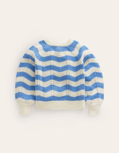 Blouson Wave Cardigan-Blue, Ivory Stripe-2