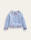 Embroidered Cardigan-Vintage Blue Strawberries