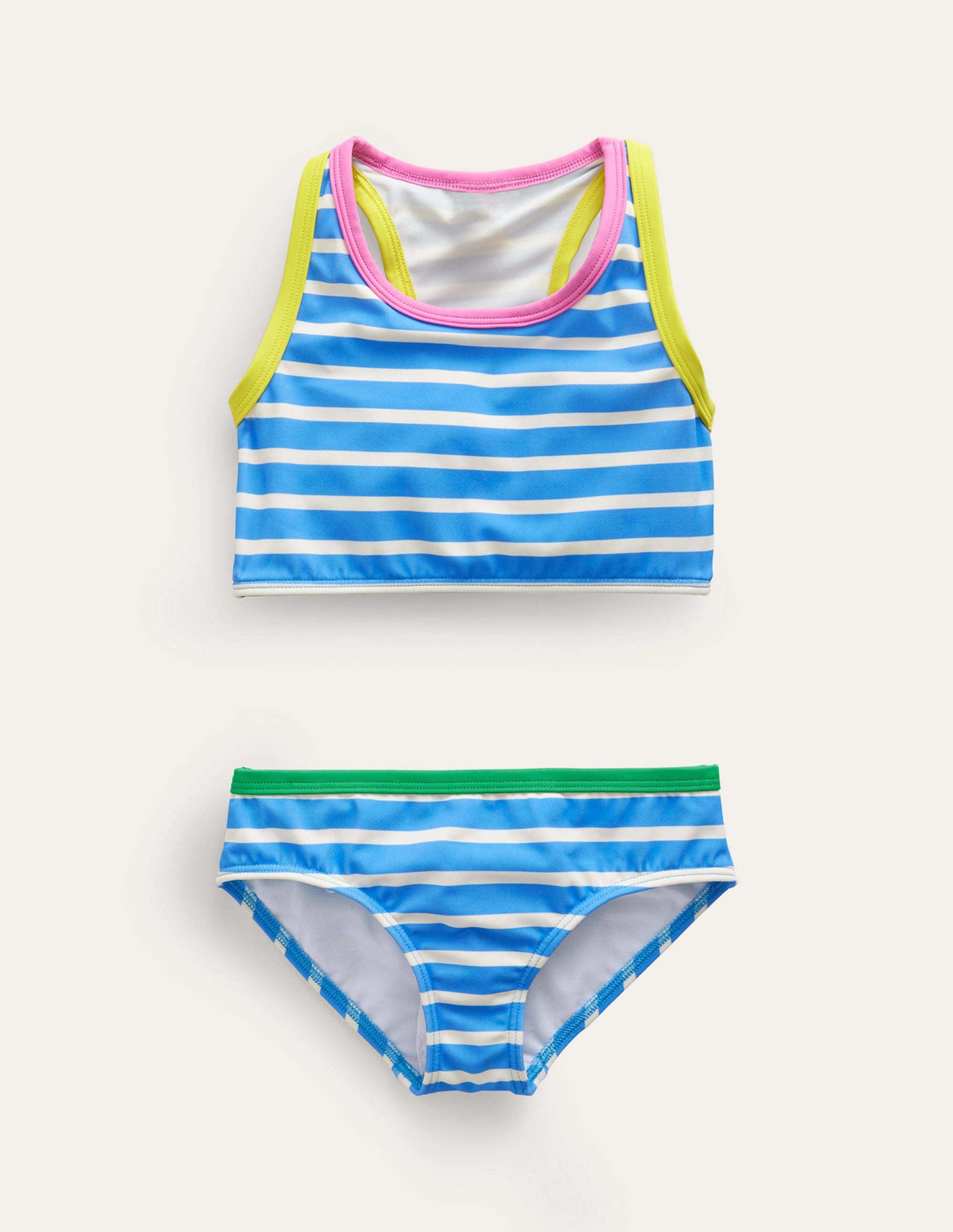 Racerback Bikini Set-Surf Blue, Ivory Stripe - Image 1