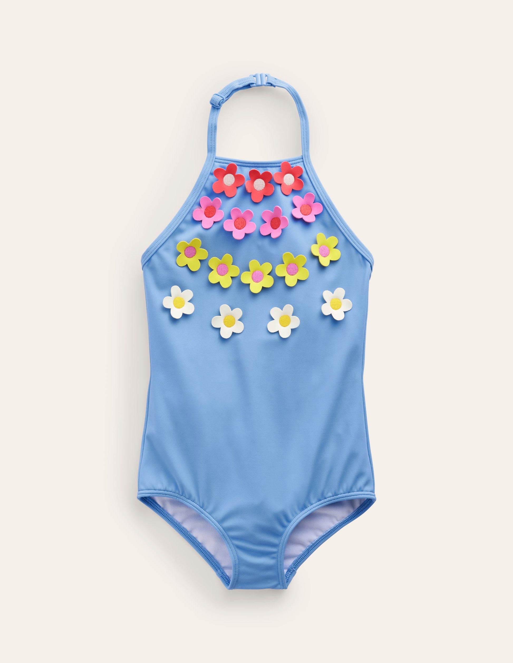 Halterneck Flutter Swimsuit-Blue Multi Flower-1