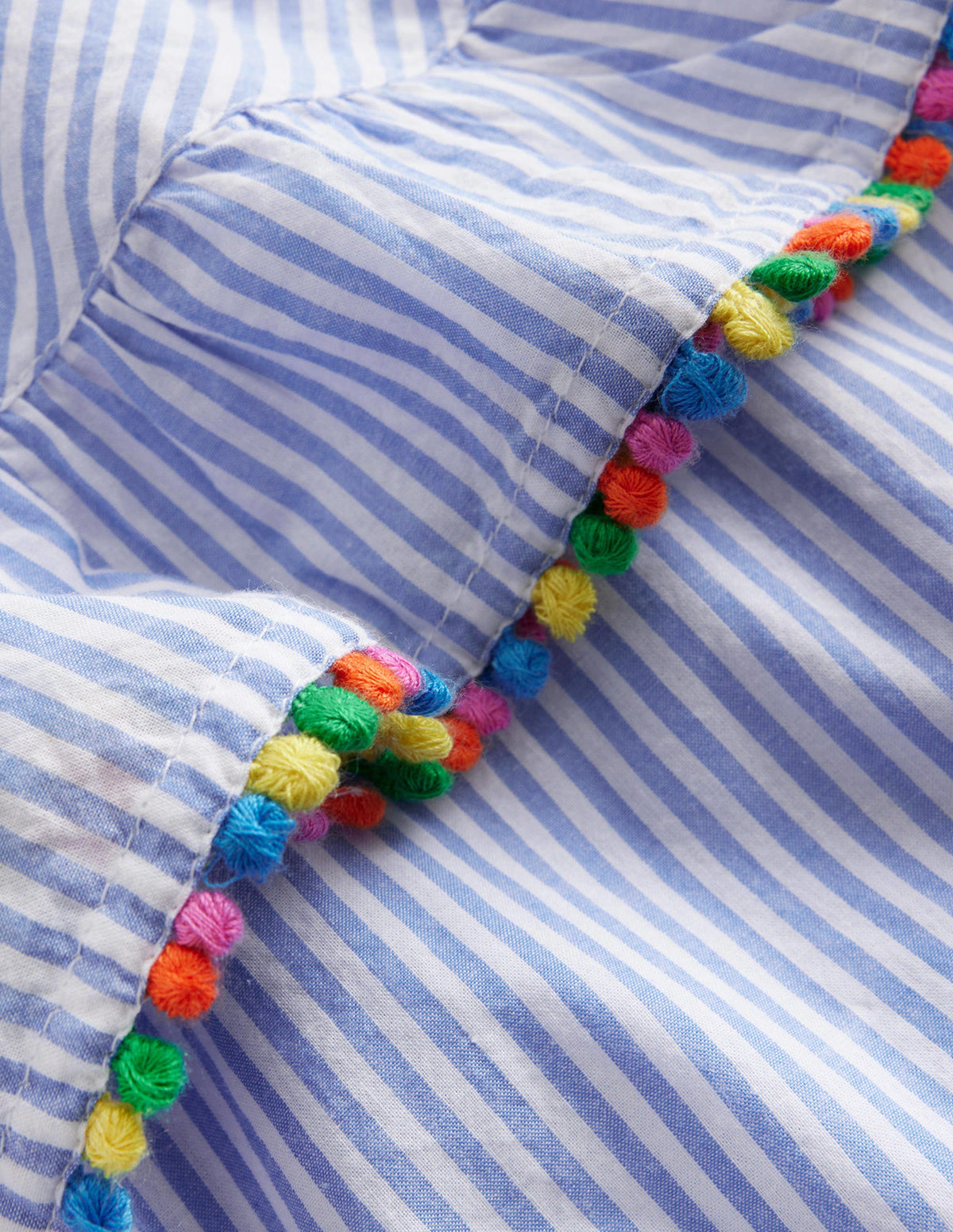 Pom Trim Poncho Kaftan-Surf Blue / Ivory Stripe-3