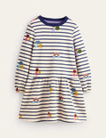 Printed Sweatshirt Dress-Stripe Rainbow Clouds
