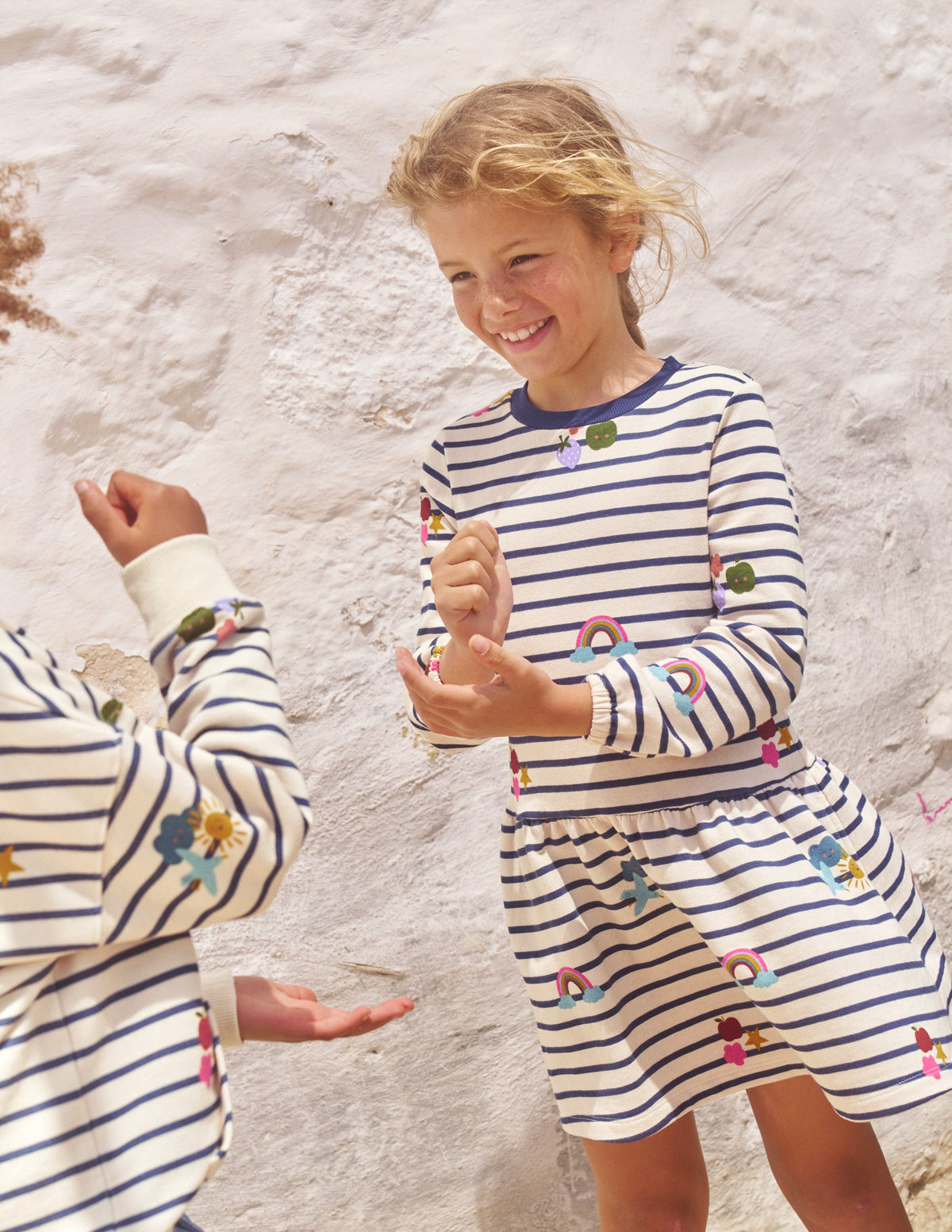 Printed Sweatshirt Dress-Stripe Rainbow Clouds - Image 4