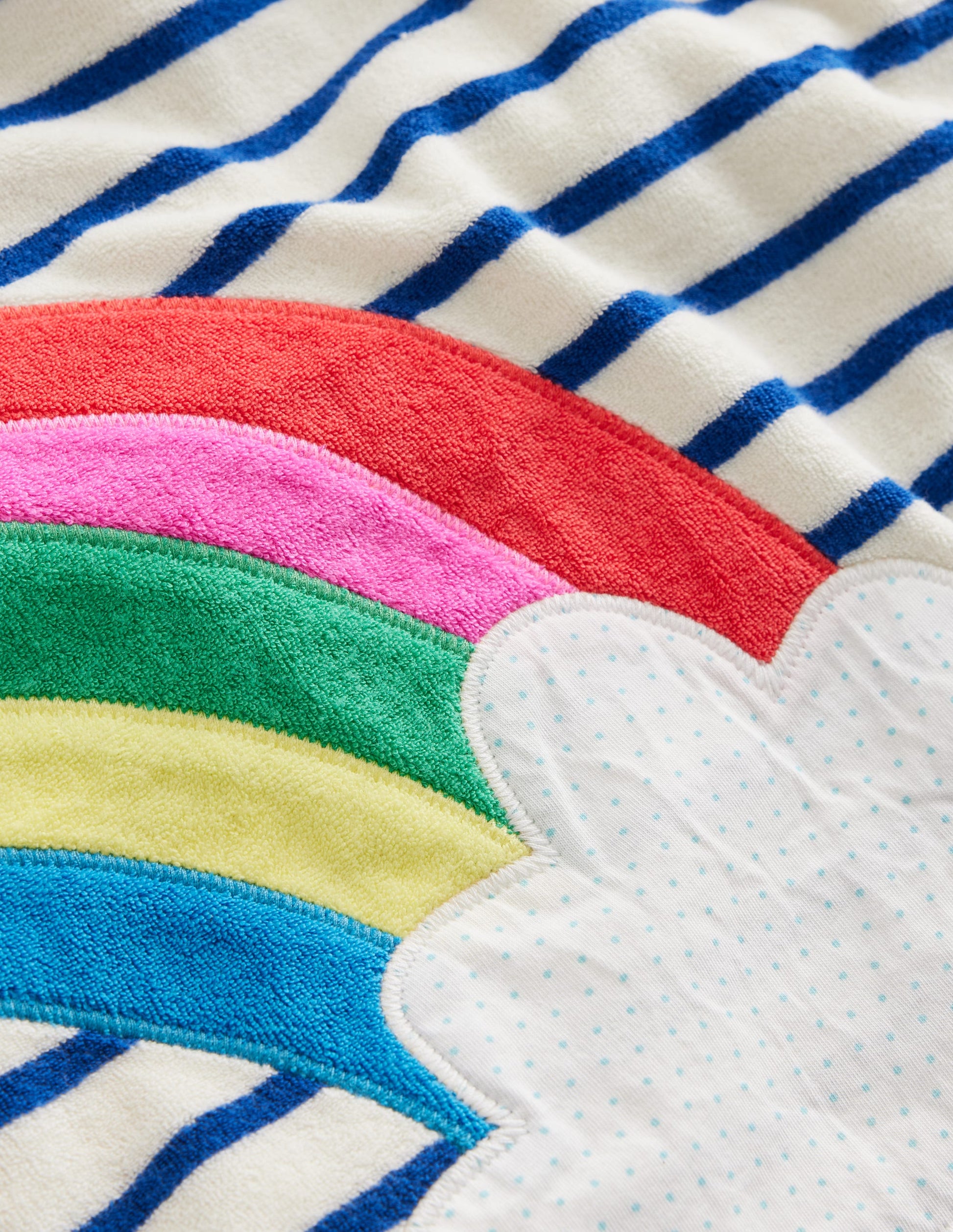 Appliqué Towelling Throw-On-Ivory/Chelsea Blue Rainbow-3