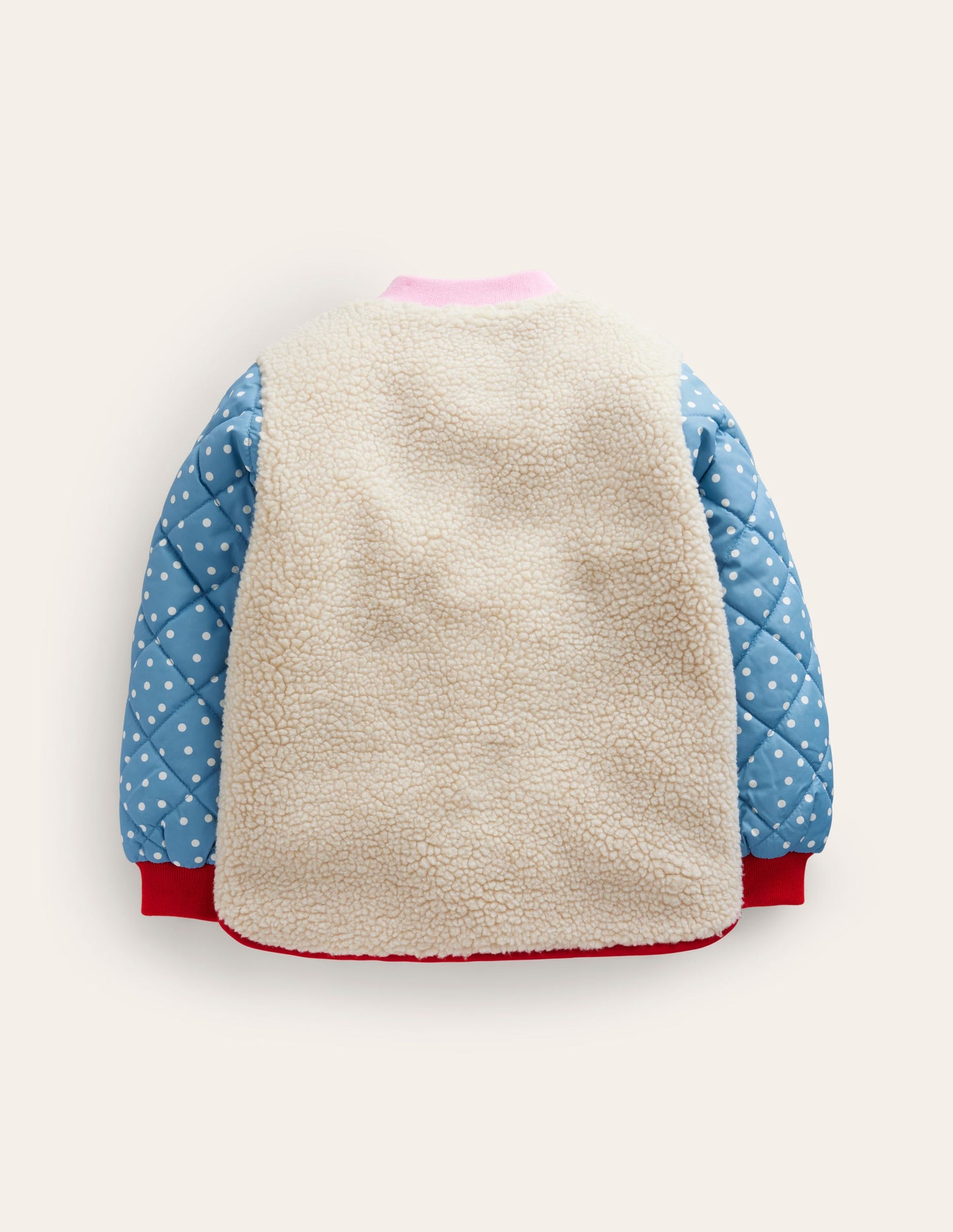 Borg Mix Bomber Jacket-Ivory / Colourblock Spot