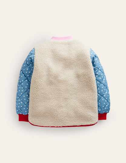 Borg Mix Bomber Jacket-Ivory / Colourblock Spot-2