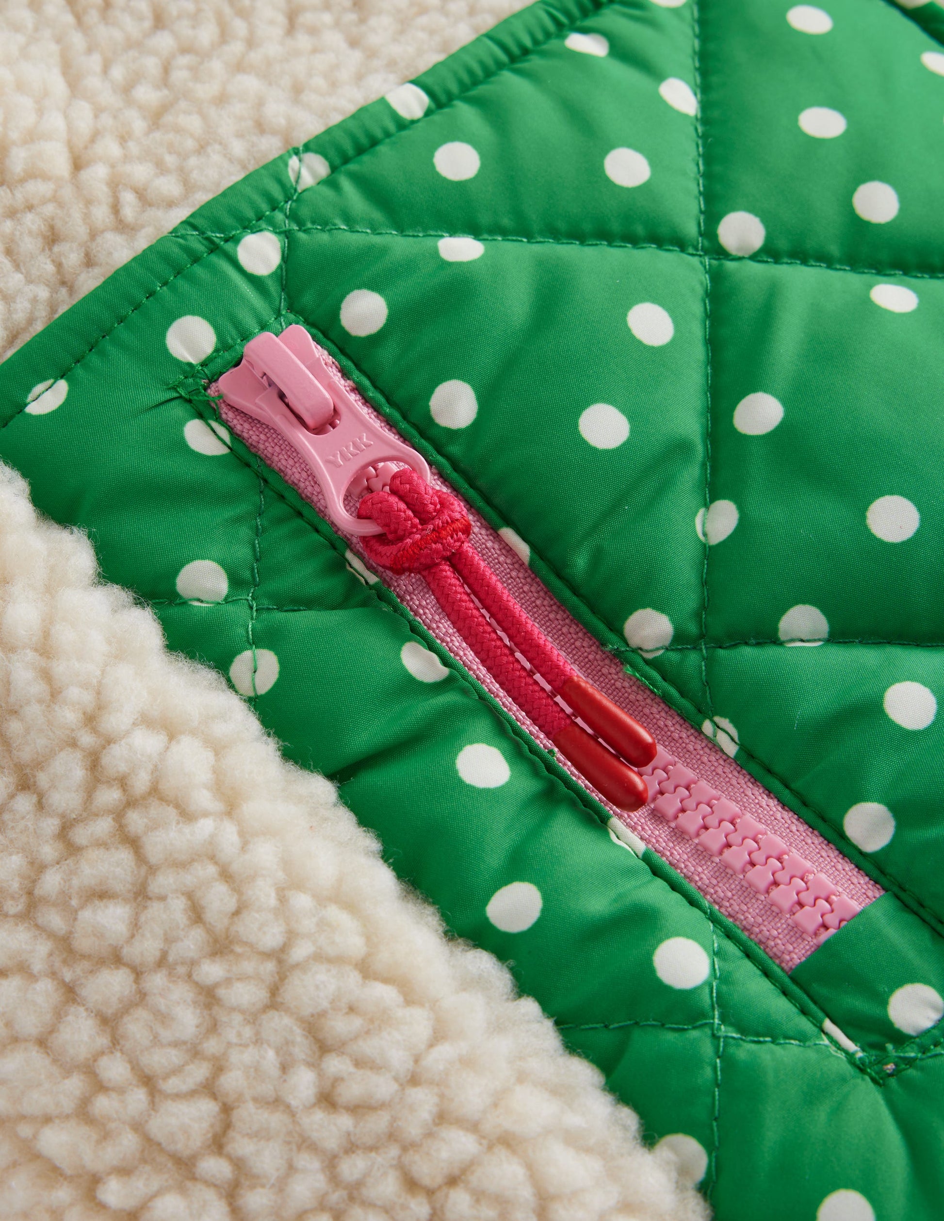 Borg Mix Bomber Jacket-Ivory / Colourblock Spot-3