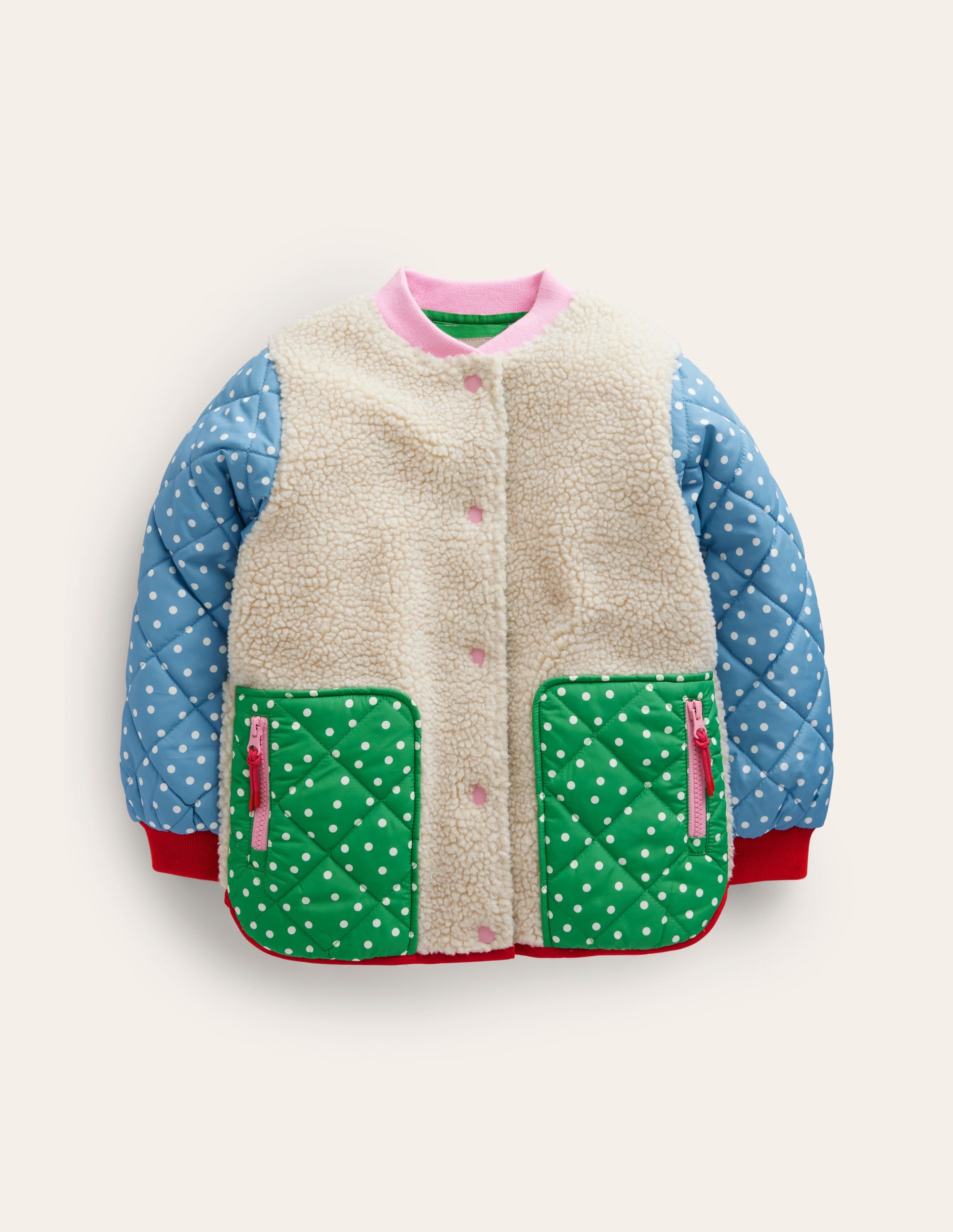 Borg Mix Bomber Jacket-Ivory / Colourblock Spot - Image 1