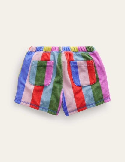 Printed Towelling Shorts-Multi Rainbow Stripe