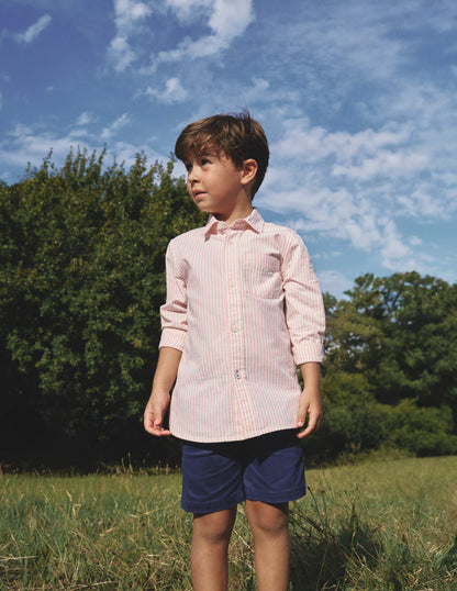 Cotton Shirt-French Pink/ Ivory Stripe