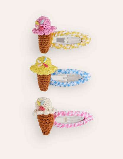 3 Pack Hair Clips-Gingham Ice Creams-1