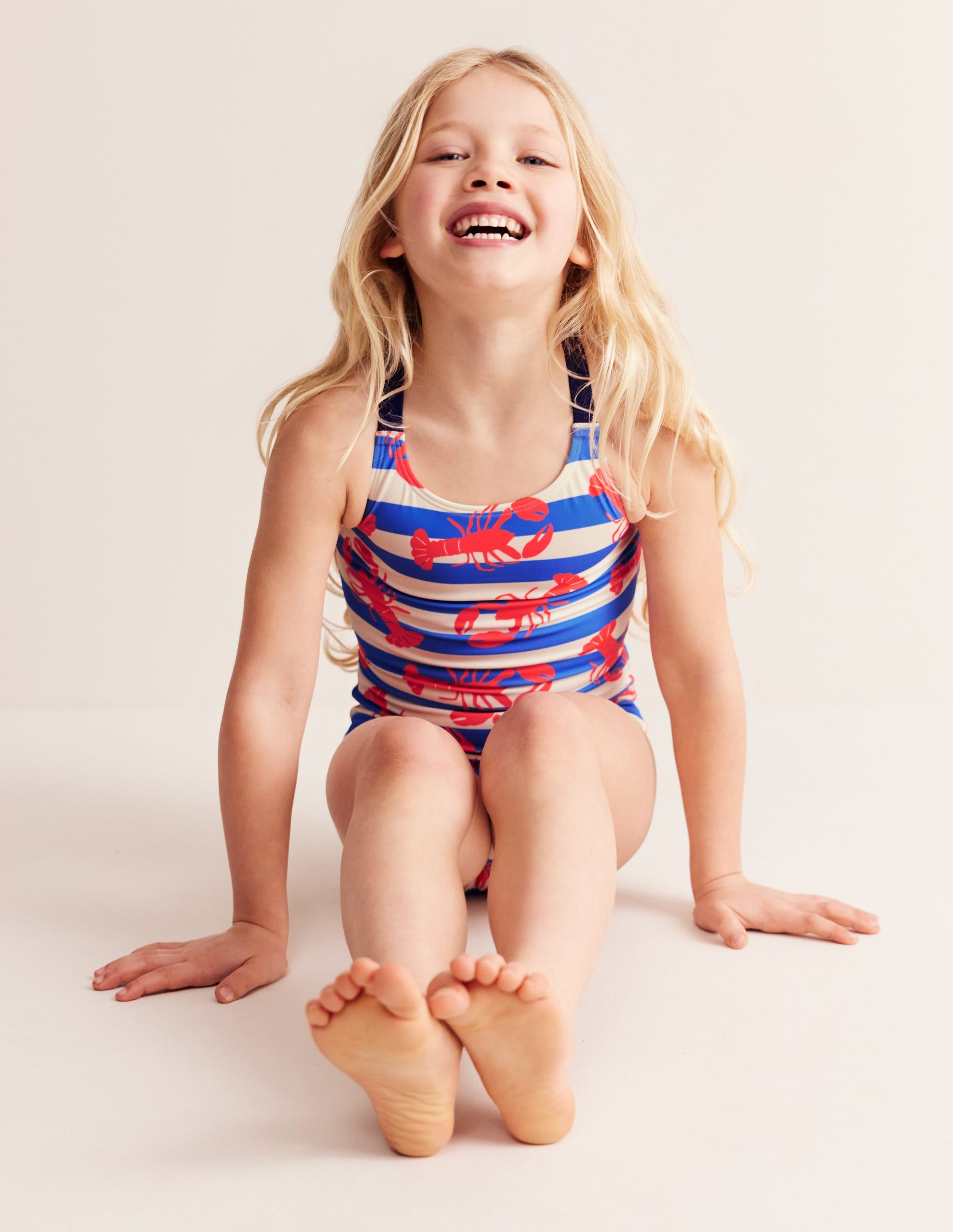 Cross-back Printed Swimsuit-Pink Lobster - Image 1