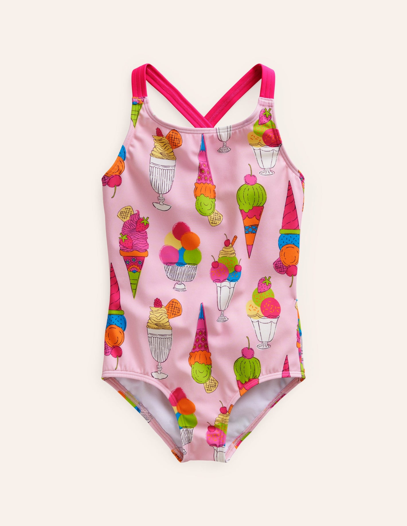 Cross-back Printed Swimsuit-Pink Ice Creams