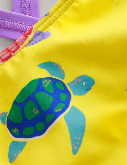 Cross-back Printed Swimsuit-Zest Yellow Turtles-3