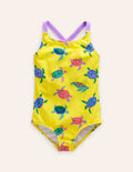 Cross-back Printed Swimsuit-Zest Yellow Turtles