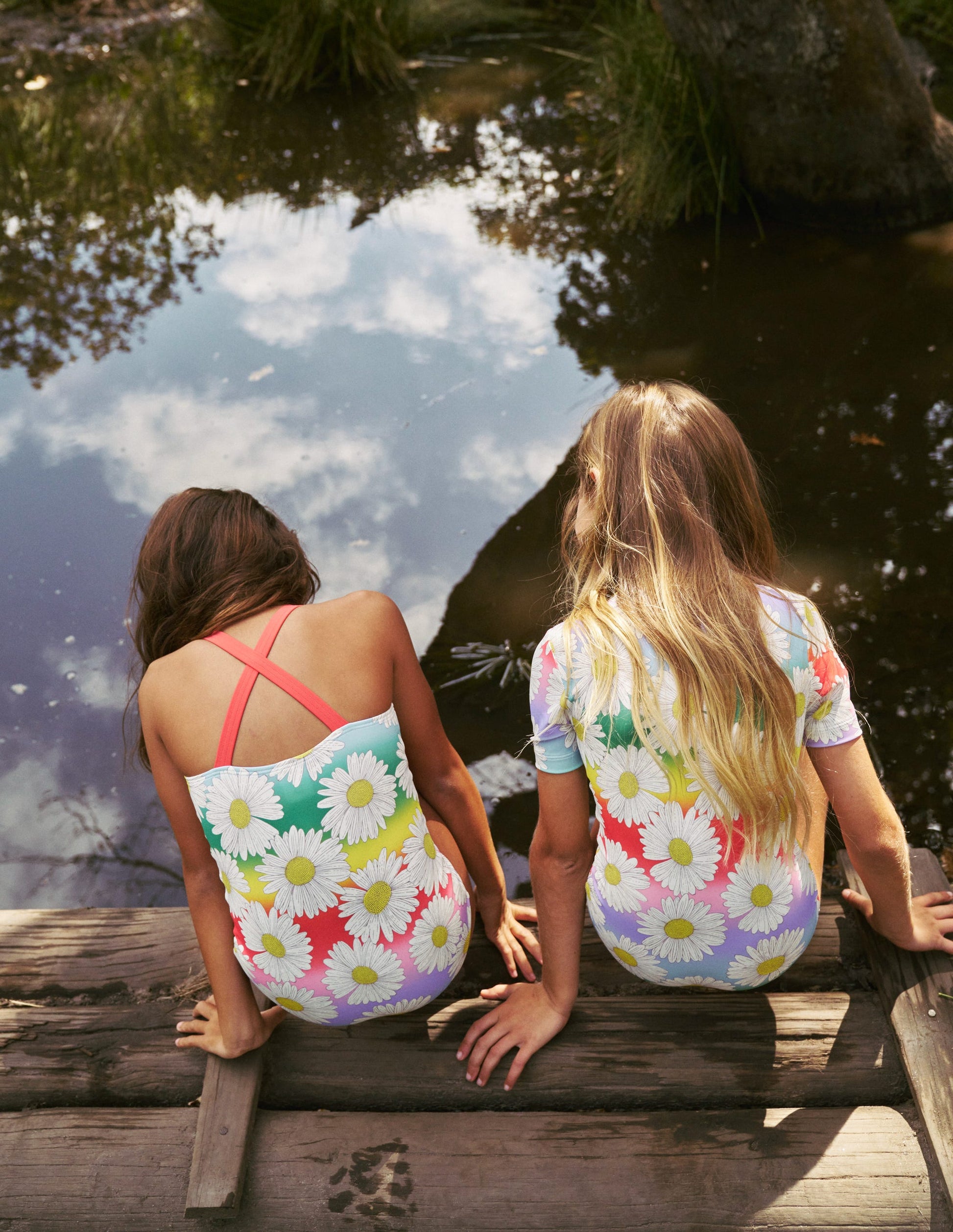 Cross-back Printed Swimsuit-Multi Ombre Daisy-4