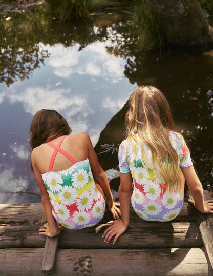 Cross-back Printed Swimsuit-Multi Ombre Daisy-4