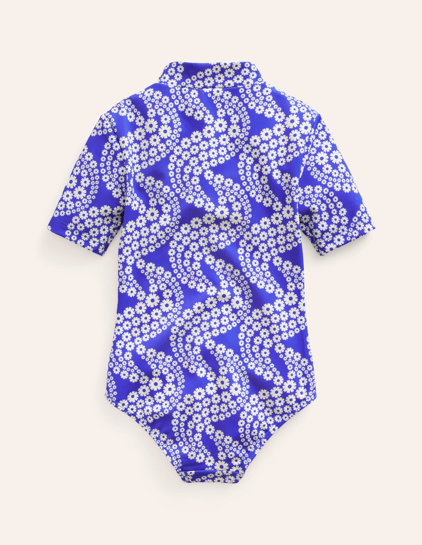Short-sleeved Swimsuit-Dazzling Blue Daisy Wave