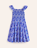 Shirred Jersey Dress-Greek Blue Daisy Wave
