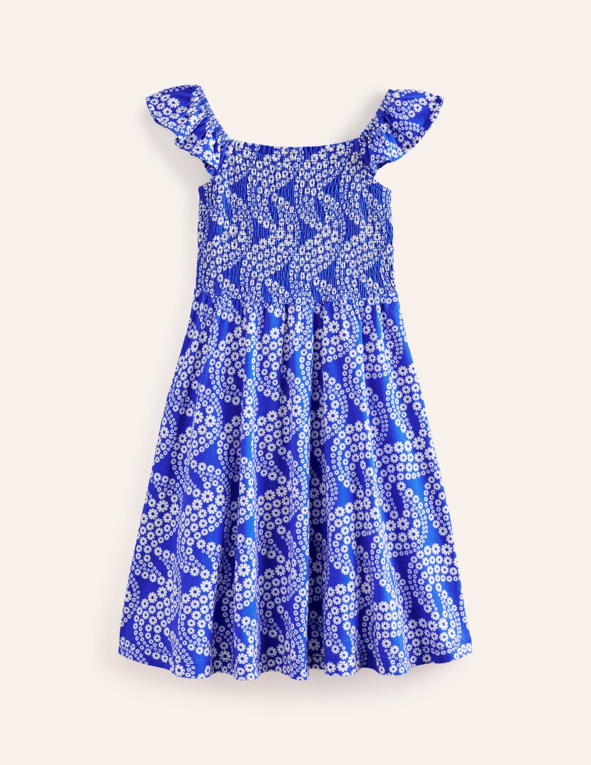 Shirred Jersey Dress-Greek Blue Daisy Wave-1