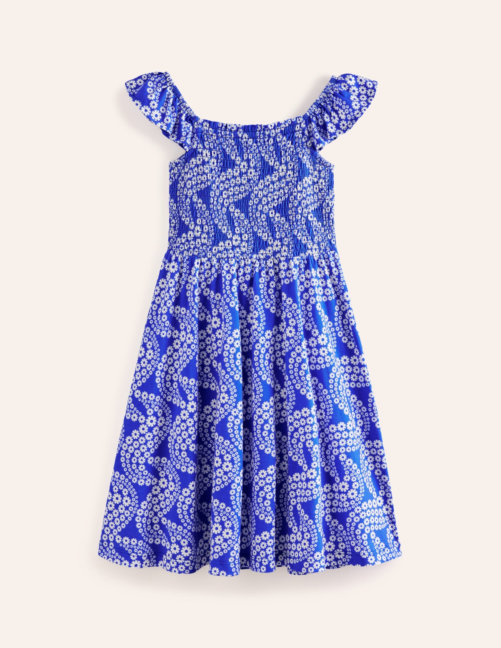 Shirred Jersey Dress-Greek Blue Daisy Wave-2