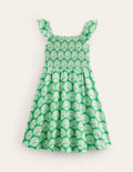 Shirred Jersey Dress-Pea Green Seashells