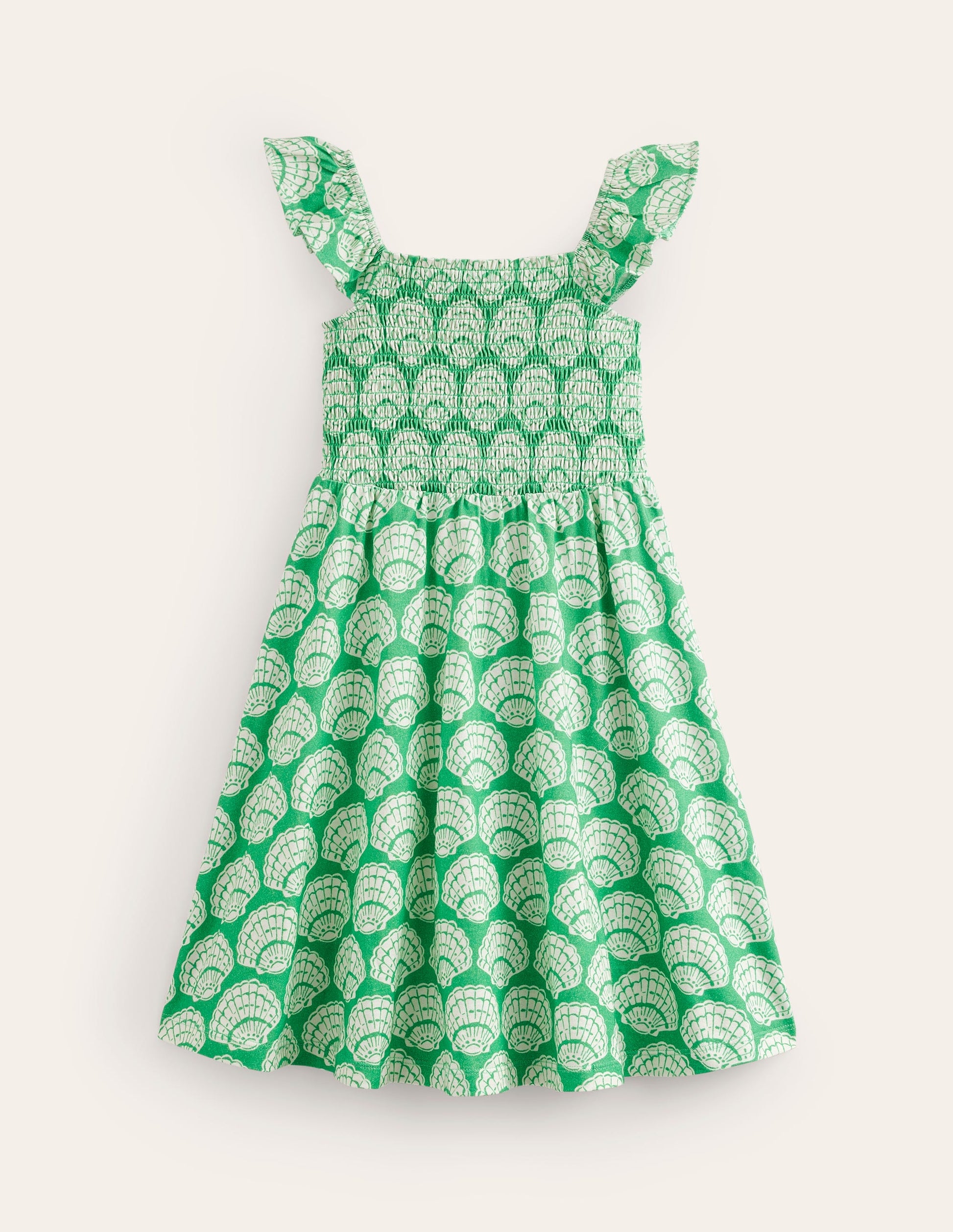 Shirred Jersey Dress-Pea Green Seashells-1