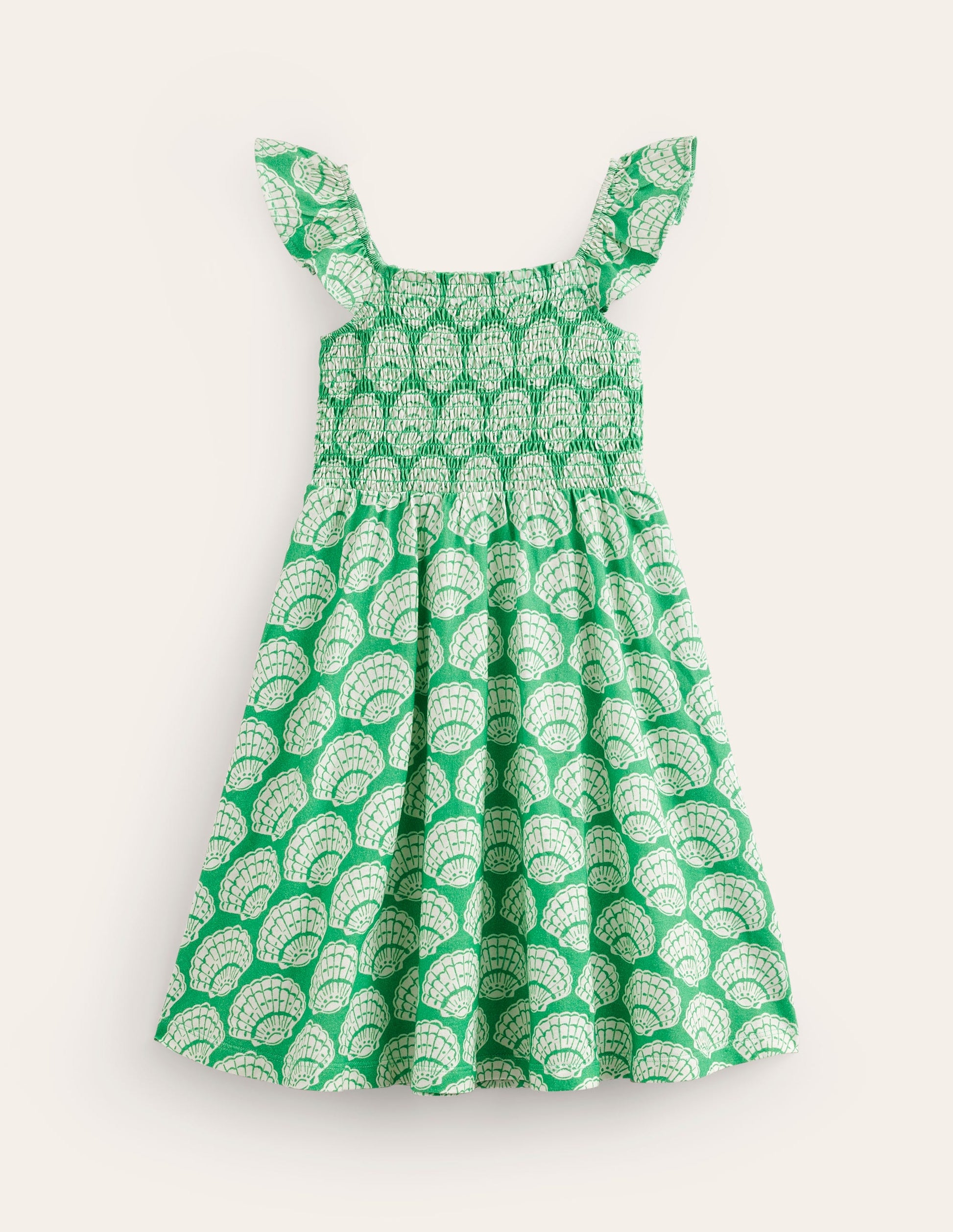 Shirred Jersey Dress-Pea Green Seashells-2