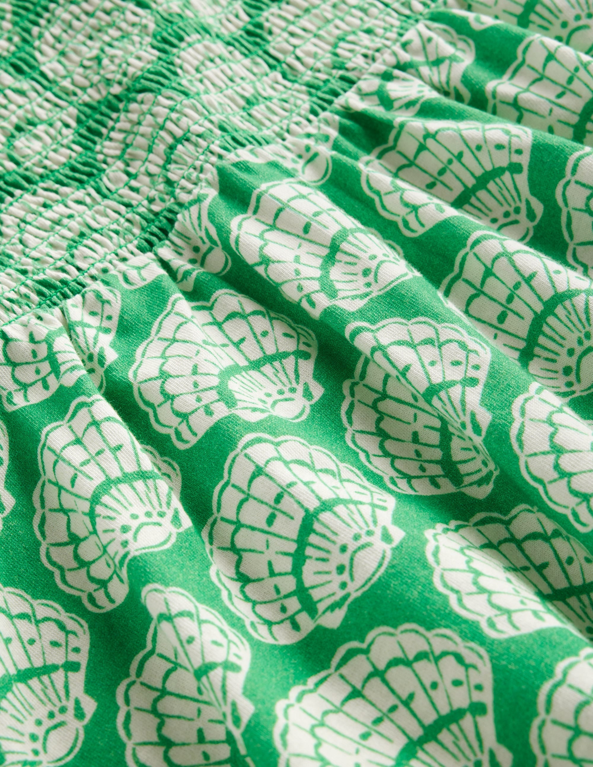 Shirred Jersey Dress-Pea Green Seashells - Image 3