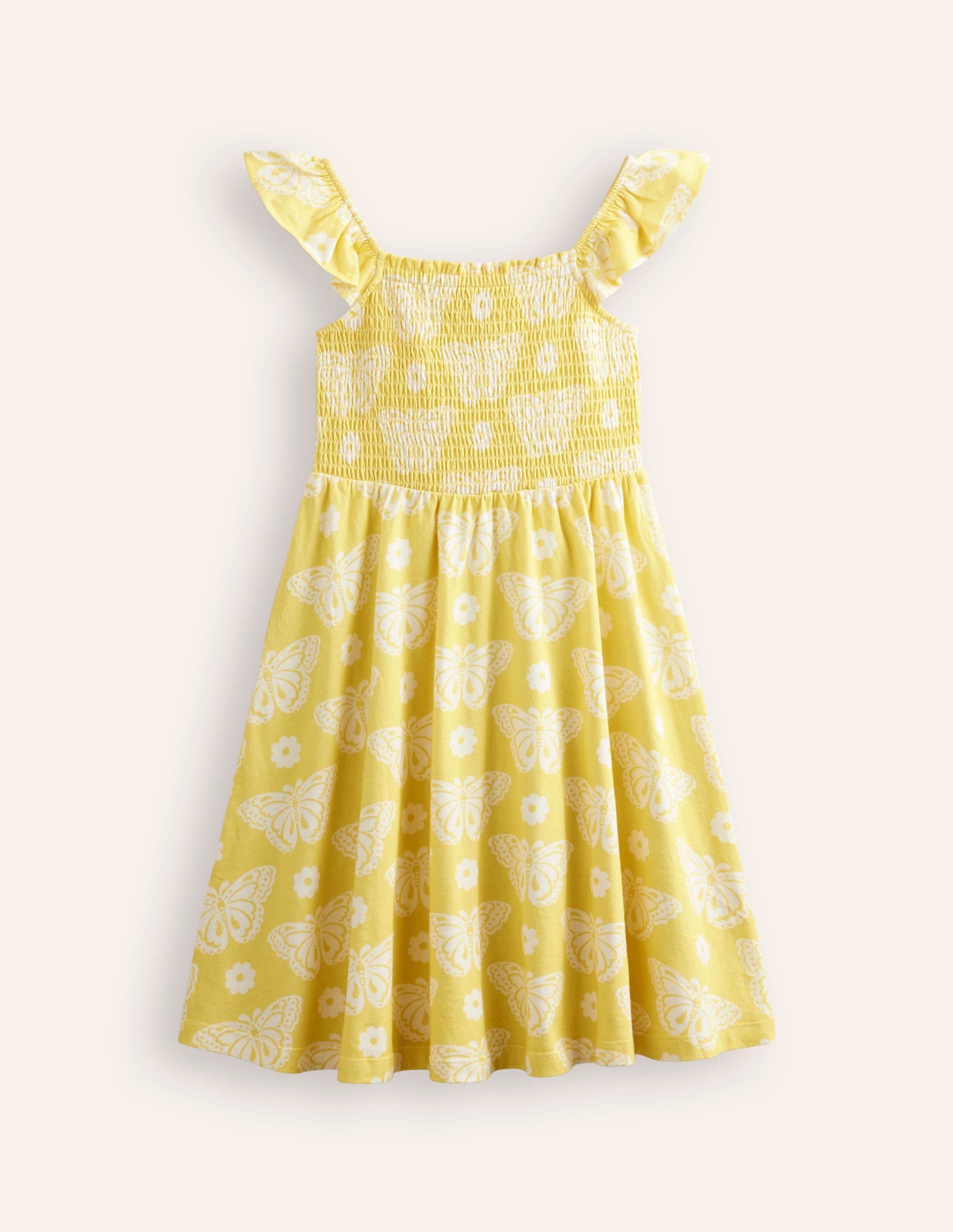 Shirred Jersey Dress-Yellow Butterfly Stamp - Image 1