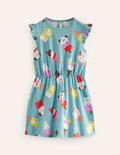Frill Sleeve Jersey Dress-Aqua Sea Ice Creams