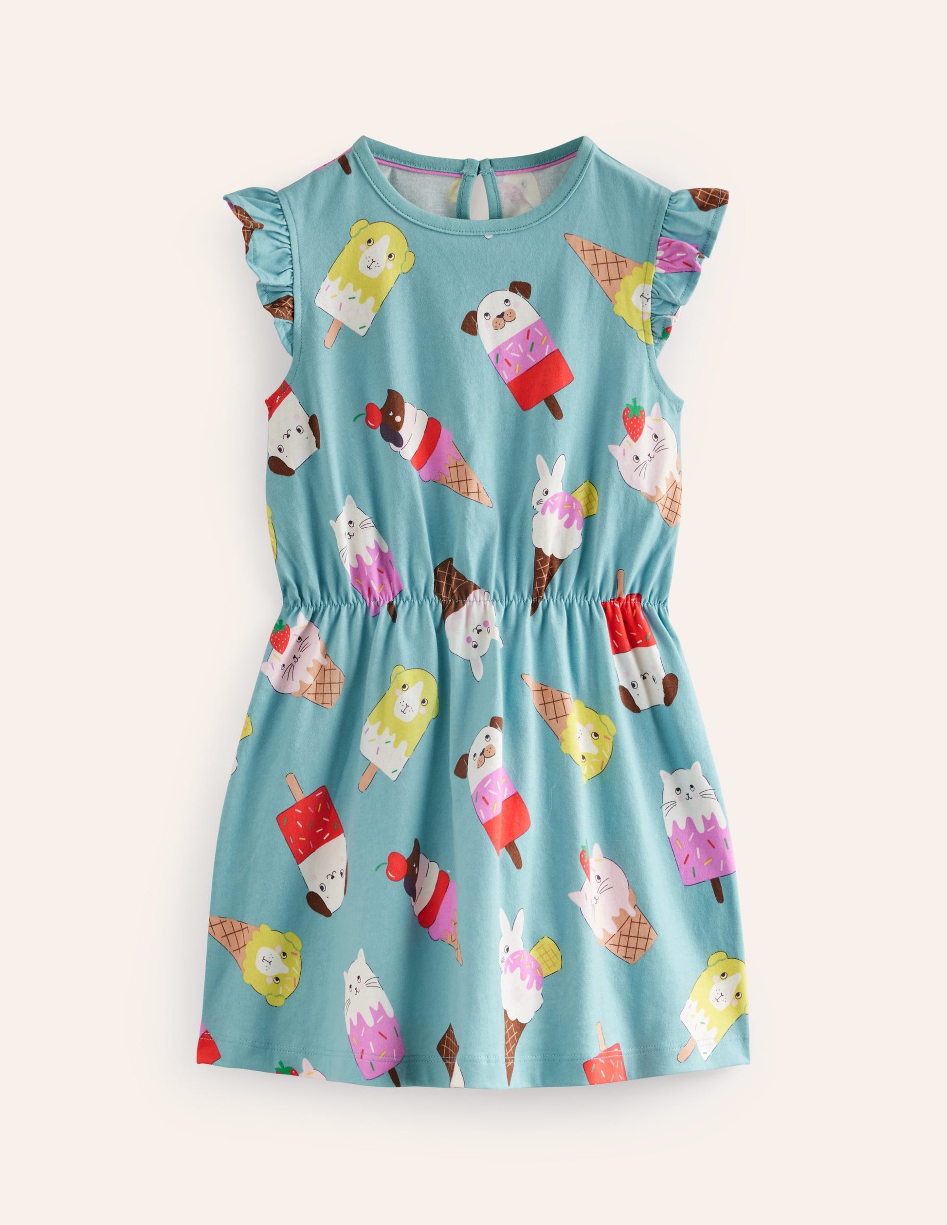 Frill Sleeve Jersey Dress-Aqua Sea Ice Creams-1