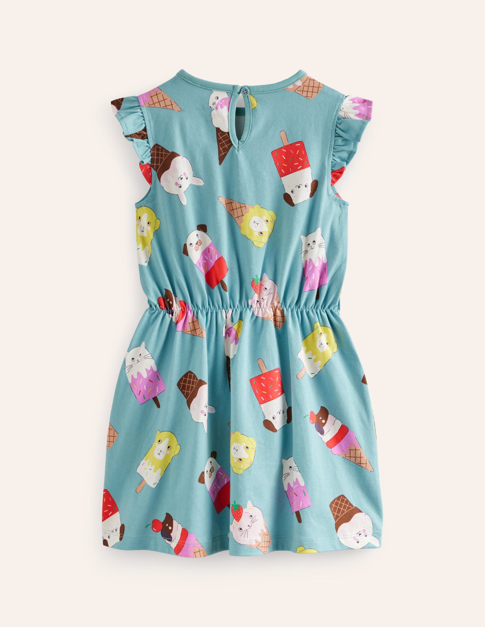 Frill Sleeve Jersey Dress-Aqua Sea Ice Creams-2