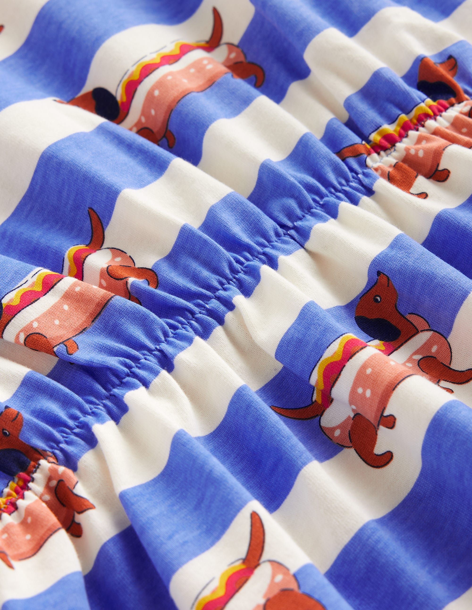 Frill Sleeve Jersey Dress-Surf Blue Hot Dog Stripe - Image 3