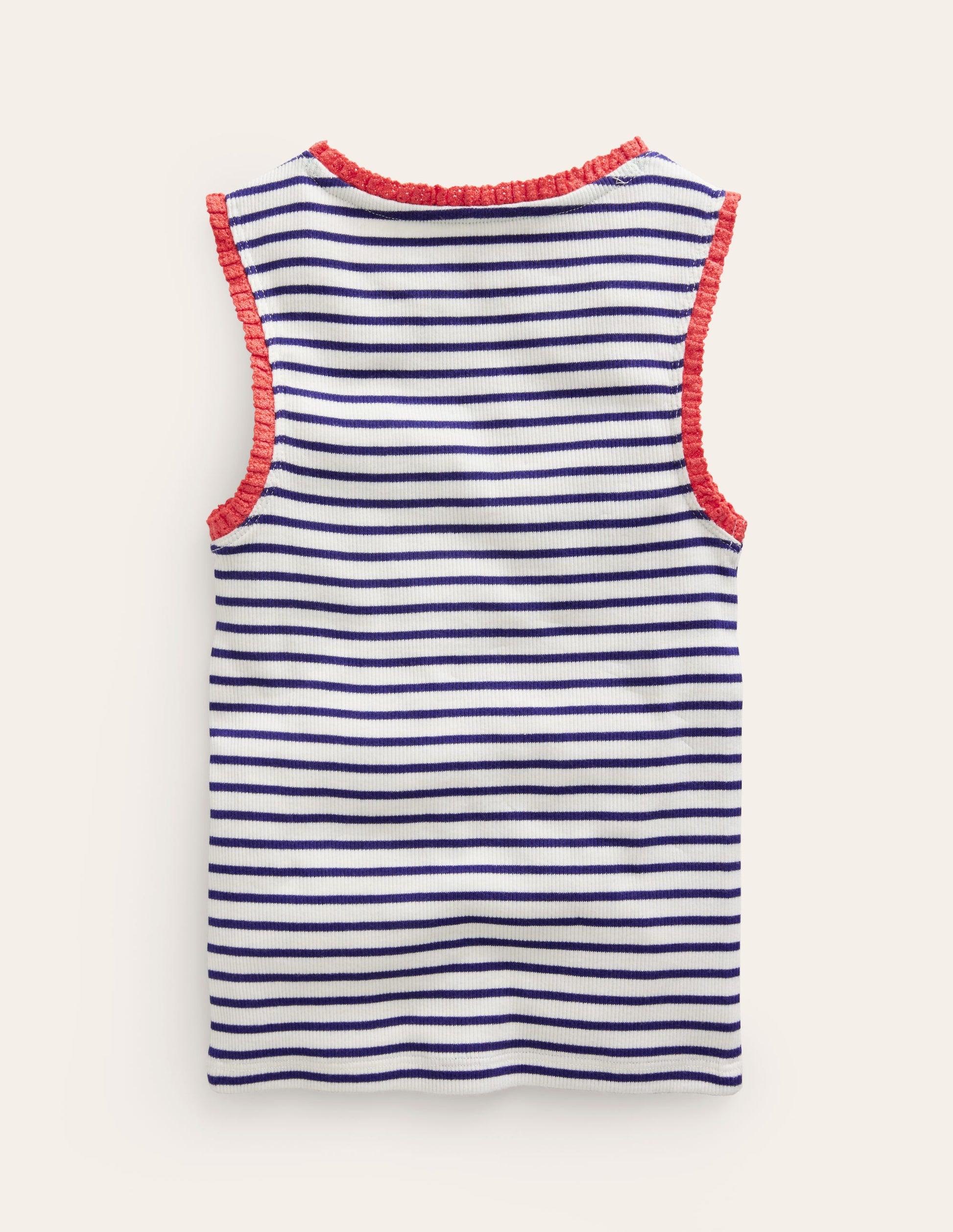 Ribbed Lace Trim Vest-Ivory/ Sapphire Blue Stripe-2