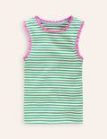 Ribbed Lace Trim Vest-Ivory/ Jade Green Stripe