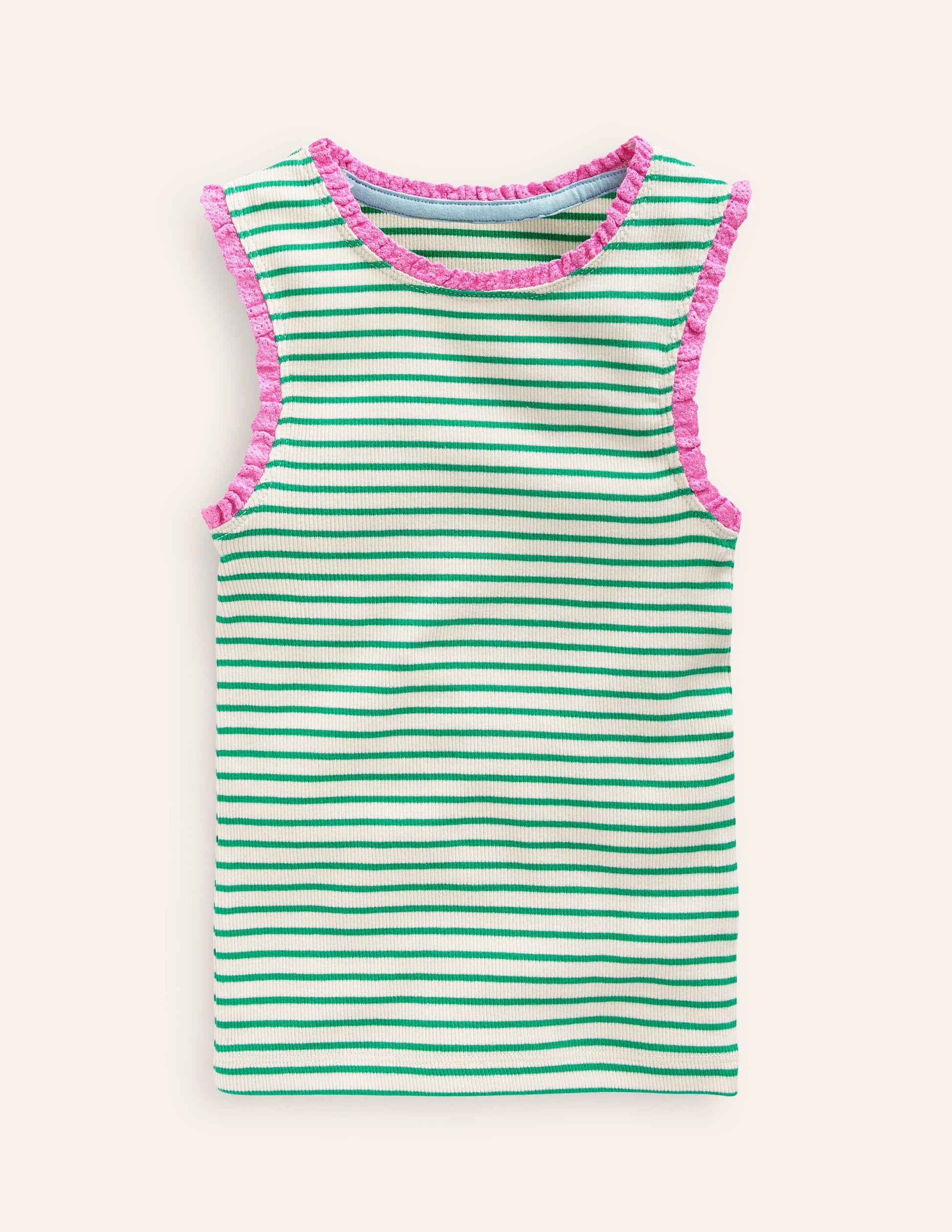 Ribbed Lace Trim Vest-Ivory/ Jade Green Stripe-1