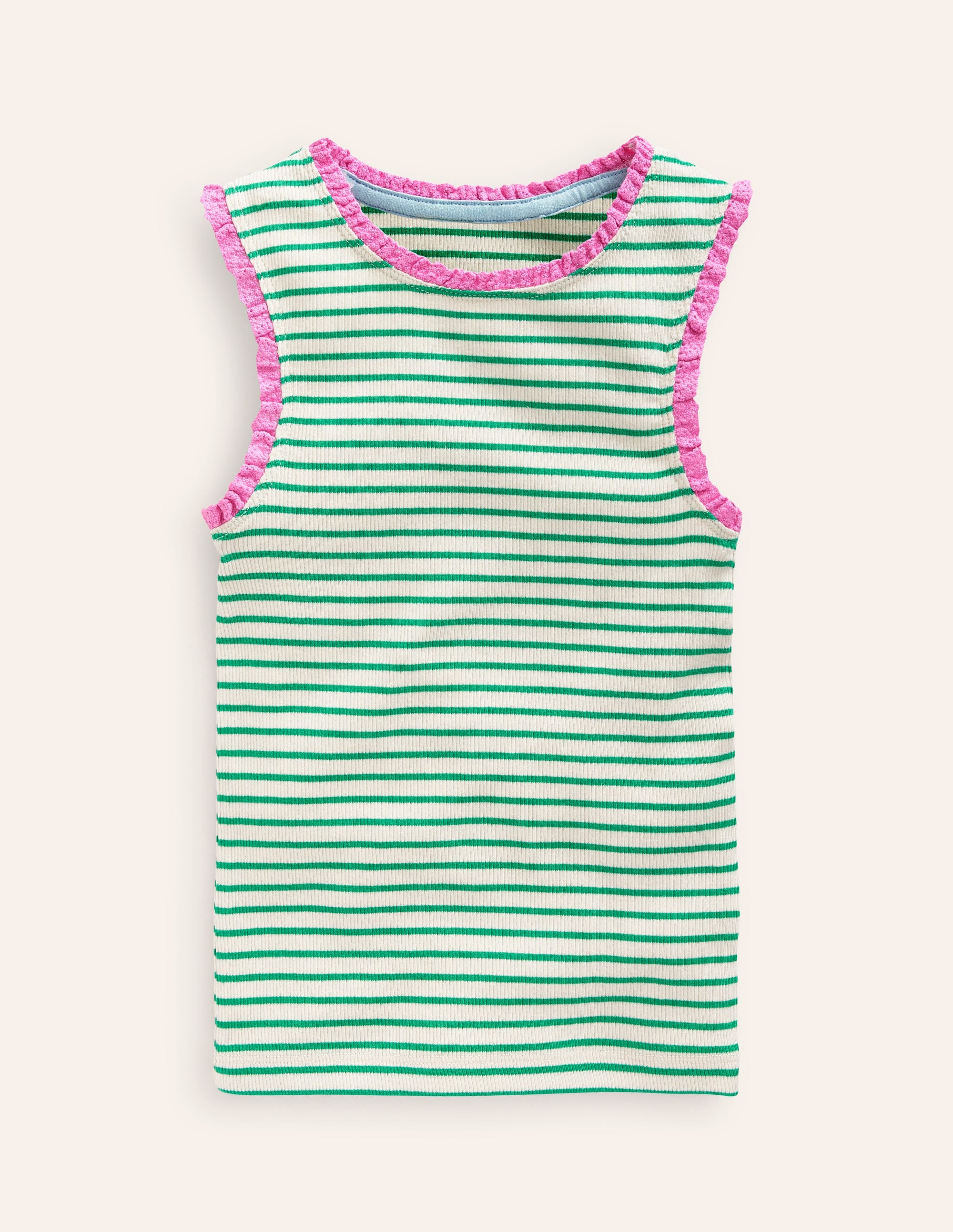 Ribbed Lace Trim Vest-Ivory/ Jade Green Stripe - Image 1