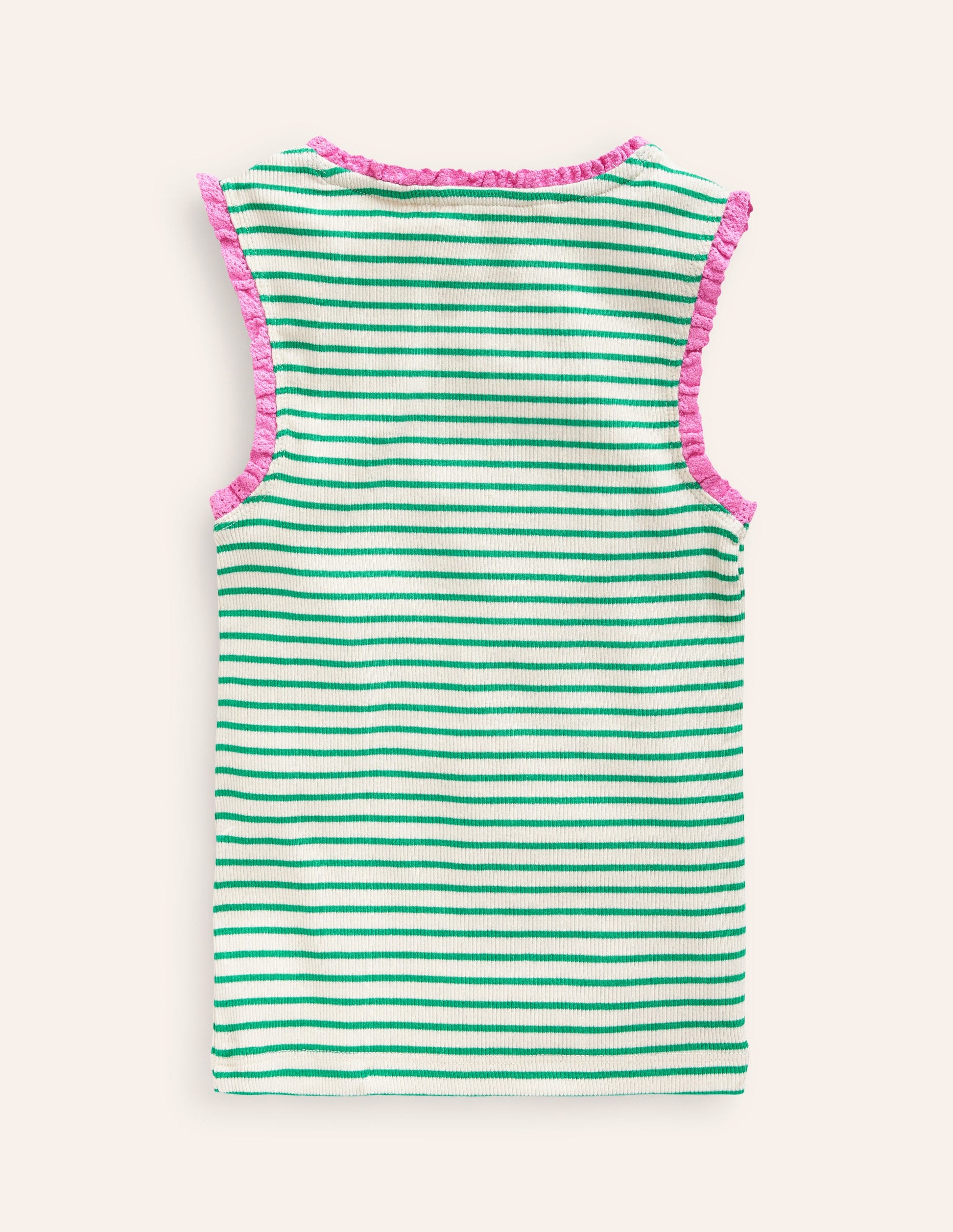 Ribbed Lace Trim Vest-Ivory/ Jade Green Stripe-2