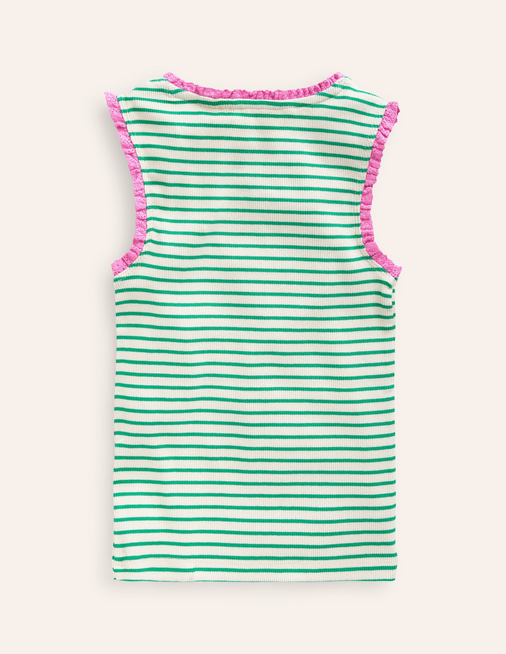 Ribbed Lace Trim Vest-Ivory/ Jade Green Stripe - Image 2