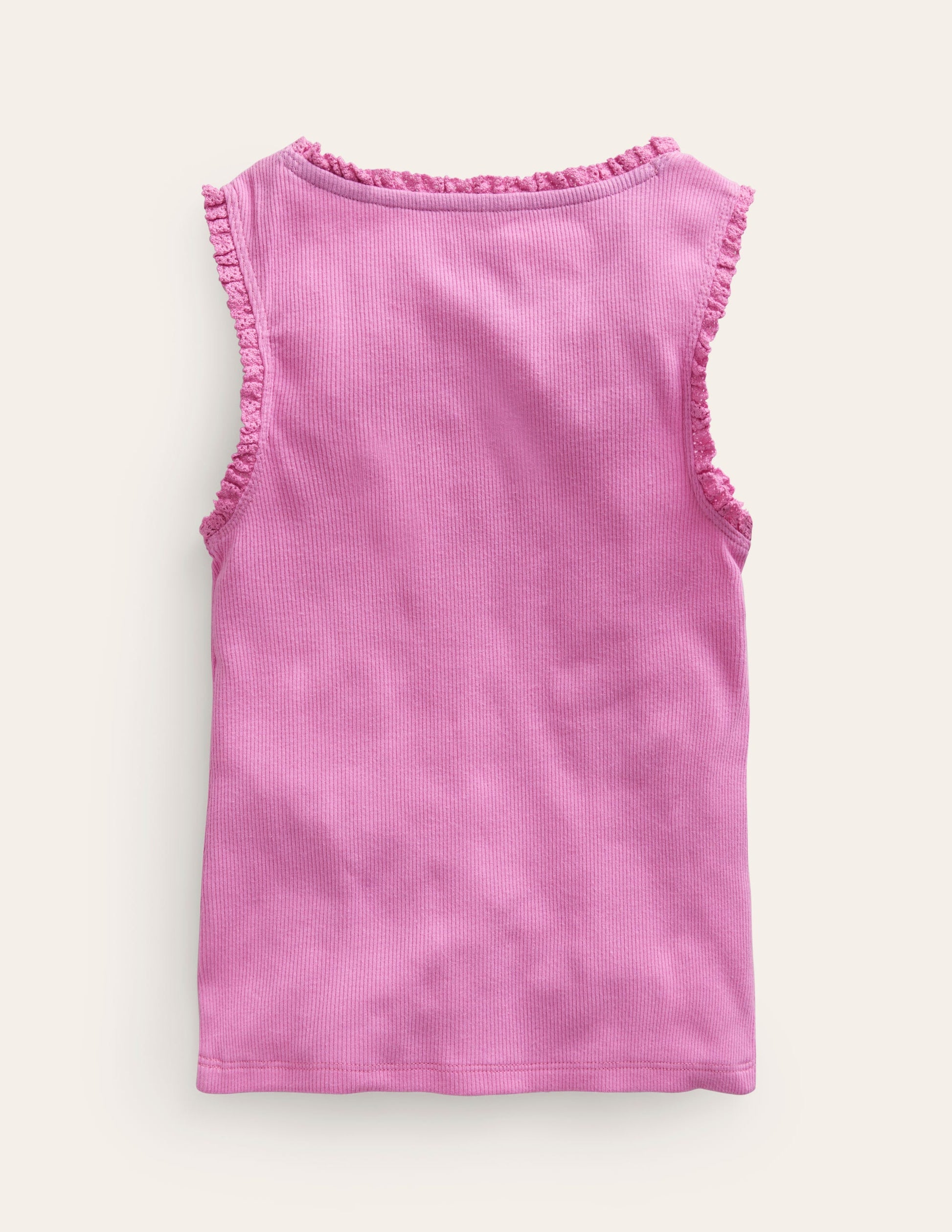 Ribbed Lace Trim Vest-Peony Pink-2