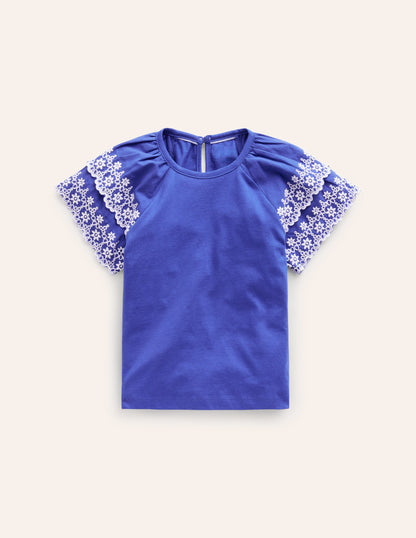 Broderie Mix T-shirt-Blue Heron/White-1
