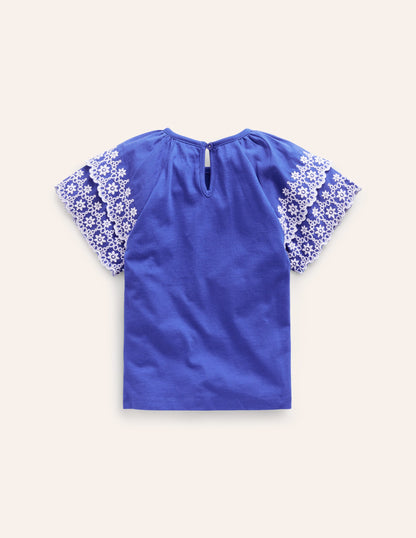 Broderie Mix T-shirt-Blue Heron/White-2