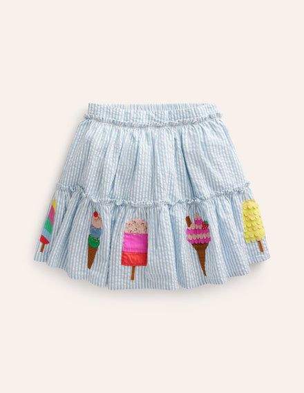 Appliqué Skirt-Blue / Ivory Ice Creams