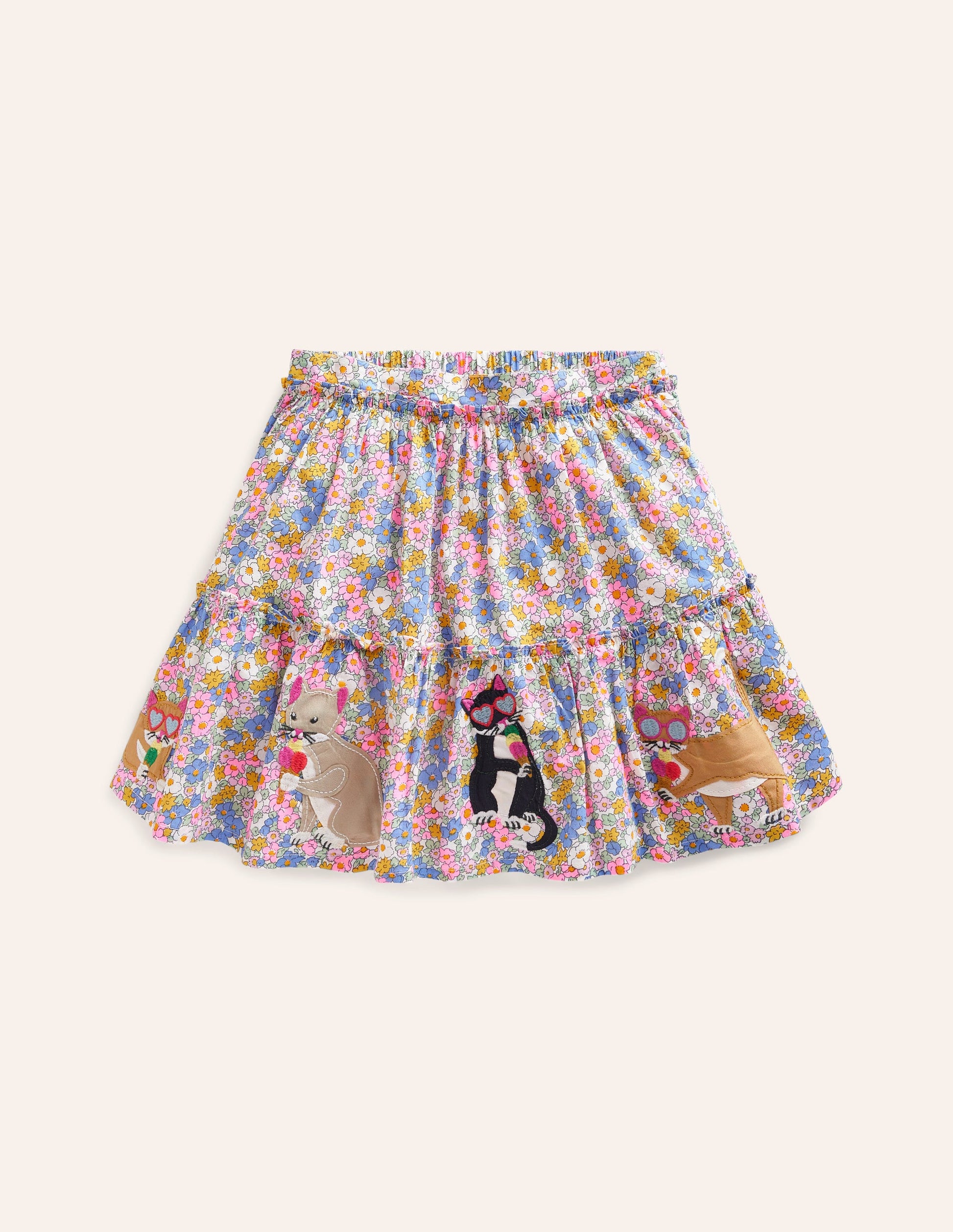 Appliqué Skirt-Festival Pink Nautical Cats-2