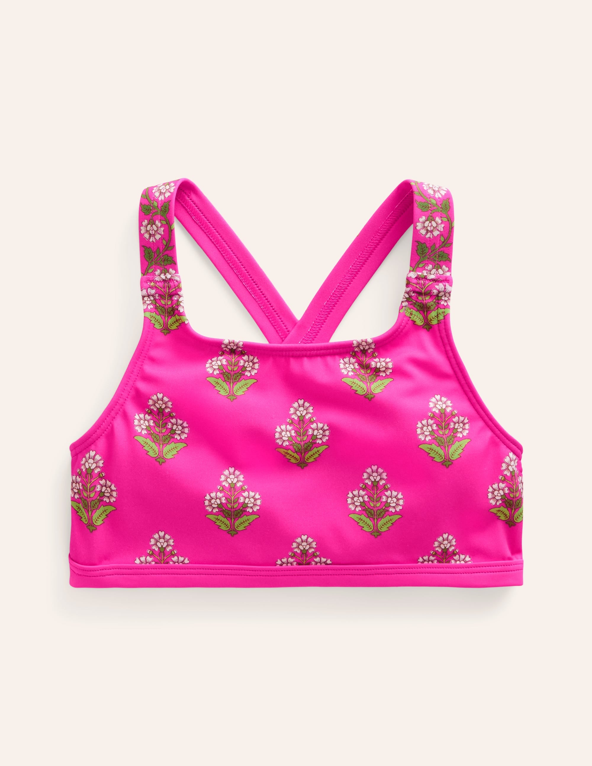 Cross Back Bikini Top-Pink Small Woodblock - Image 1