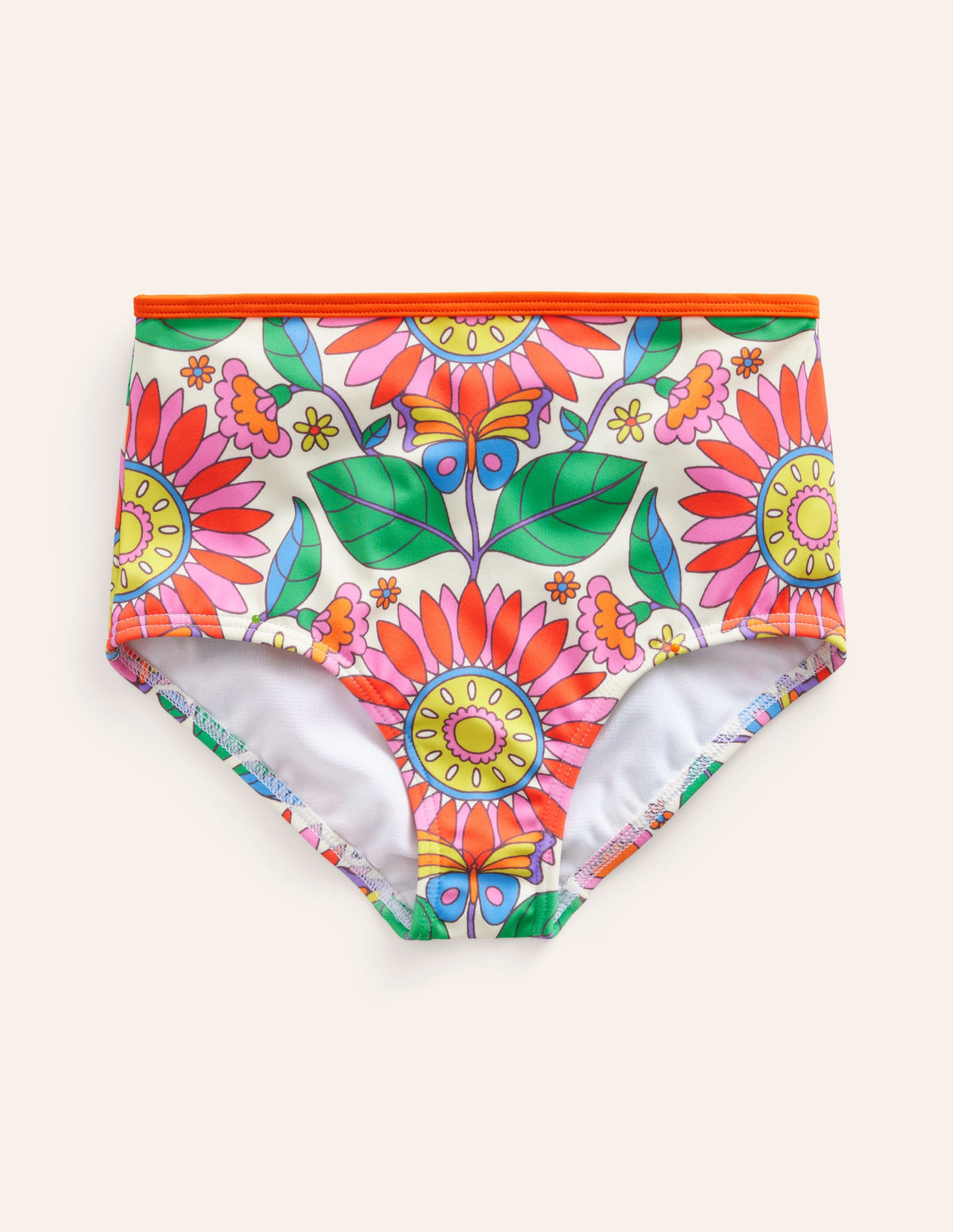 High Waisted Bikini Bottoms-Multi Daisy Vine-1